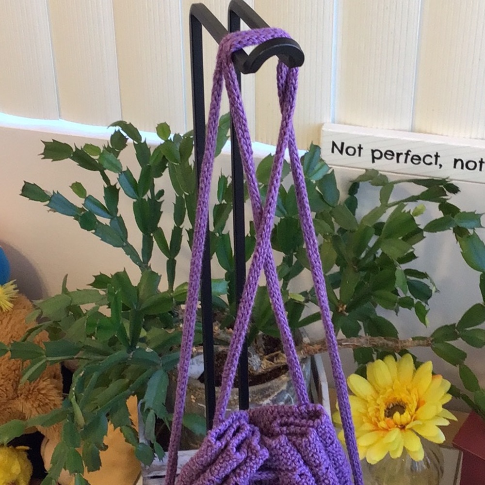 Purple Crocheted Drawstring Backpack (#4) - image 5